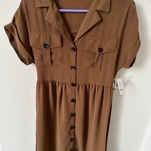 Ardene Brown Button-Up Midi Dress